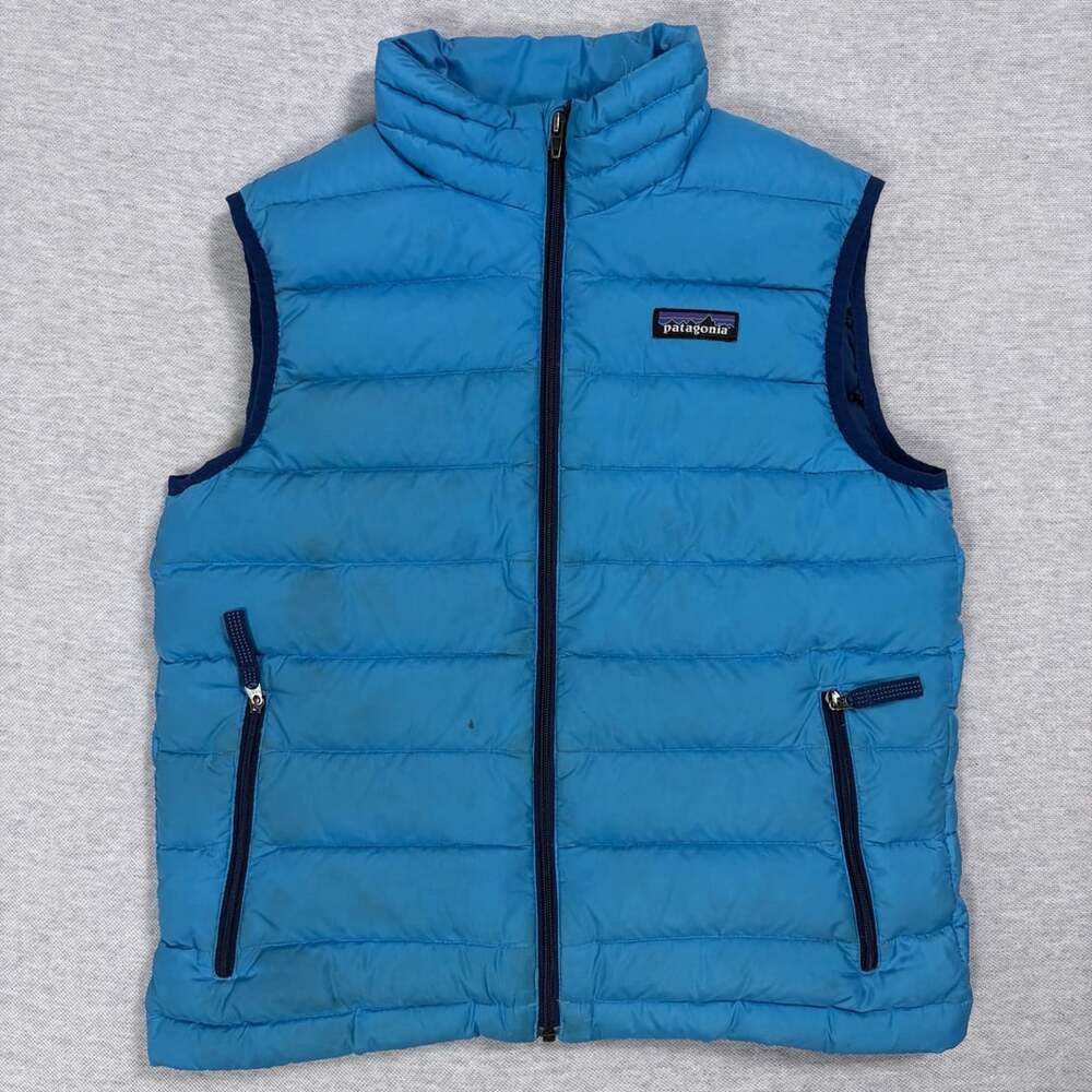 Patagonia Boys Blue Down Sweater Puffer Vest Size M (10)